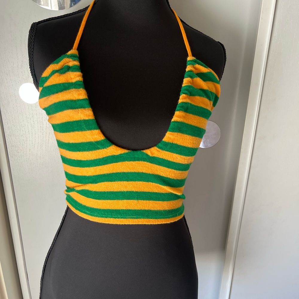 Zara Green and Yellow Sleeveless Crop Tank Top